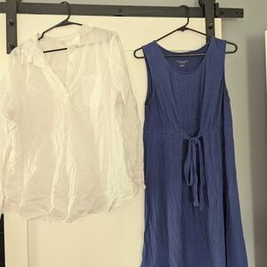 Maternity XL Blue Sleeveless Dress And XLButtonDown White Maternity Dress Shirt